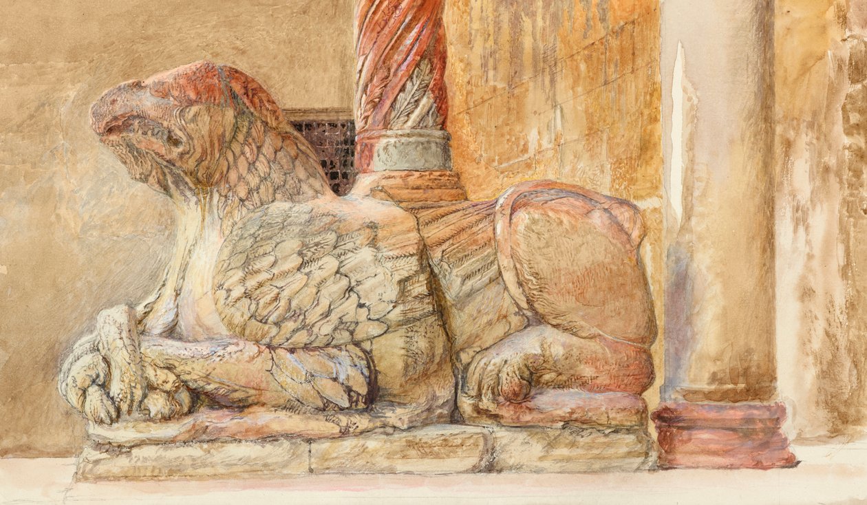 Gryphon som bär norra skaftet i västra Ingången till Duomo, Verona av John Ruskin