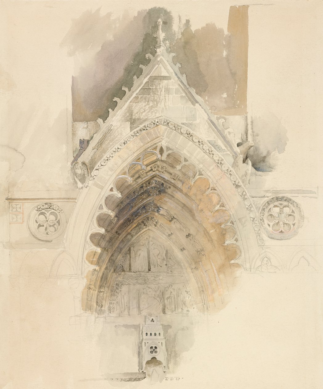 Northern Arch of the West Entrance of Amiens Cathedral, 17-18 maj eller 23 september 1856 av John Ruskin
