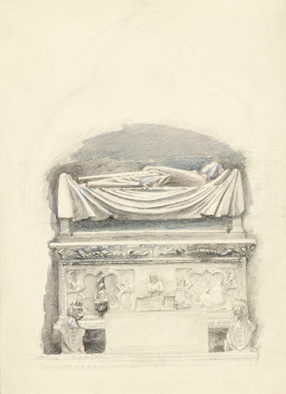 Sarkofagen och bilden av graven Cangrande I della Scala, Verona, 21 maj-1 juli 1869 (grafit, akvarell och kroppsfärg på vävt papper) av John Ruskin