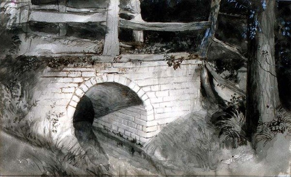 Den lilla tegelbron (bläck med tvätt på papper) av John Ruskin