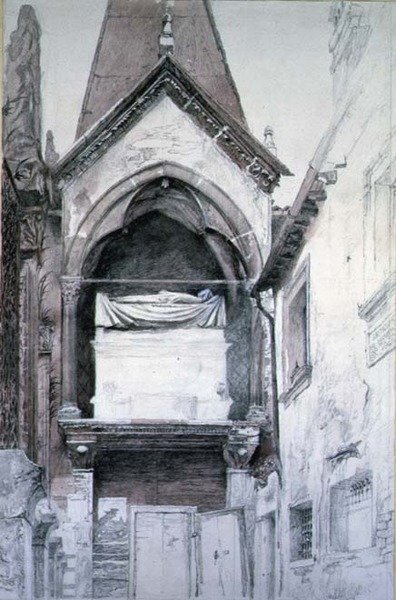 The Tomb of Cangrande I, Santa Maria Antica, Verona (penna och akvarell på papper) av John Ruskin