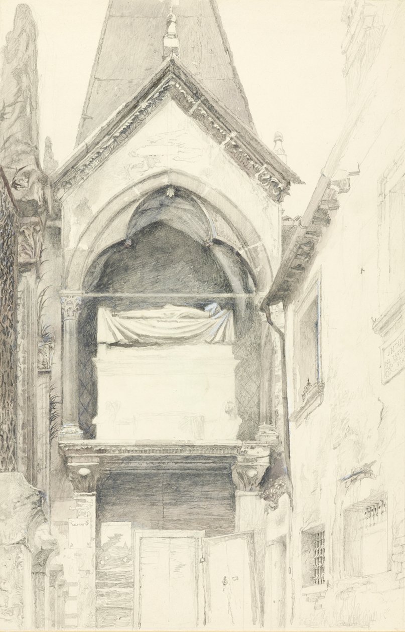 Graven av Cangrande I della Scala, Verona, 28 maj-29 juni 1869 (grafit, akvarell och kroppsfärg på vävt papper) av John Ruskin