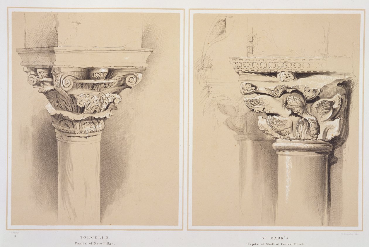Torcello, huvudstad i Nave-pelaren och St. Markus, huvudstad från Central Porch, från 