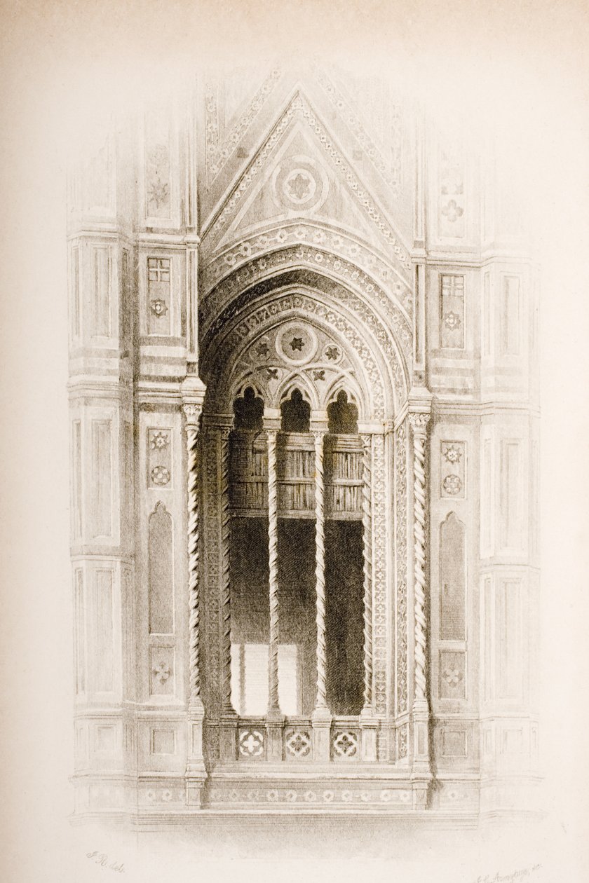 Tracery från Campanile of Giotto, Florens, från `The Seven Lamps of Architecture