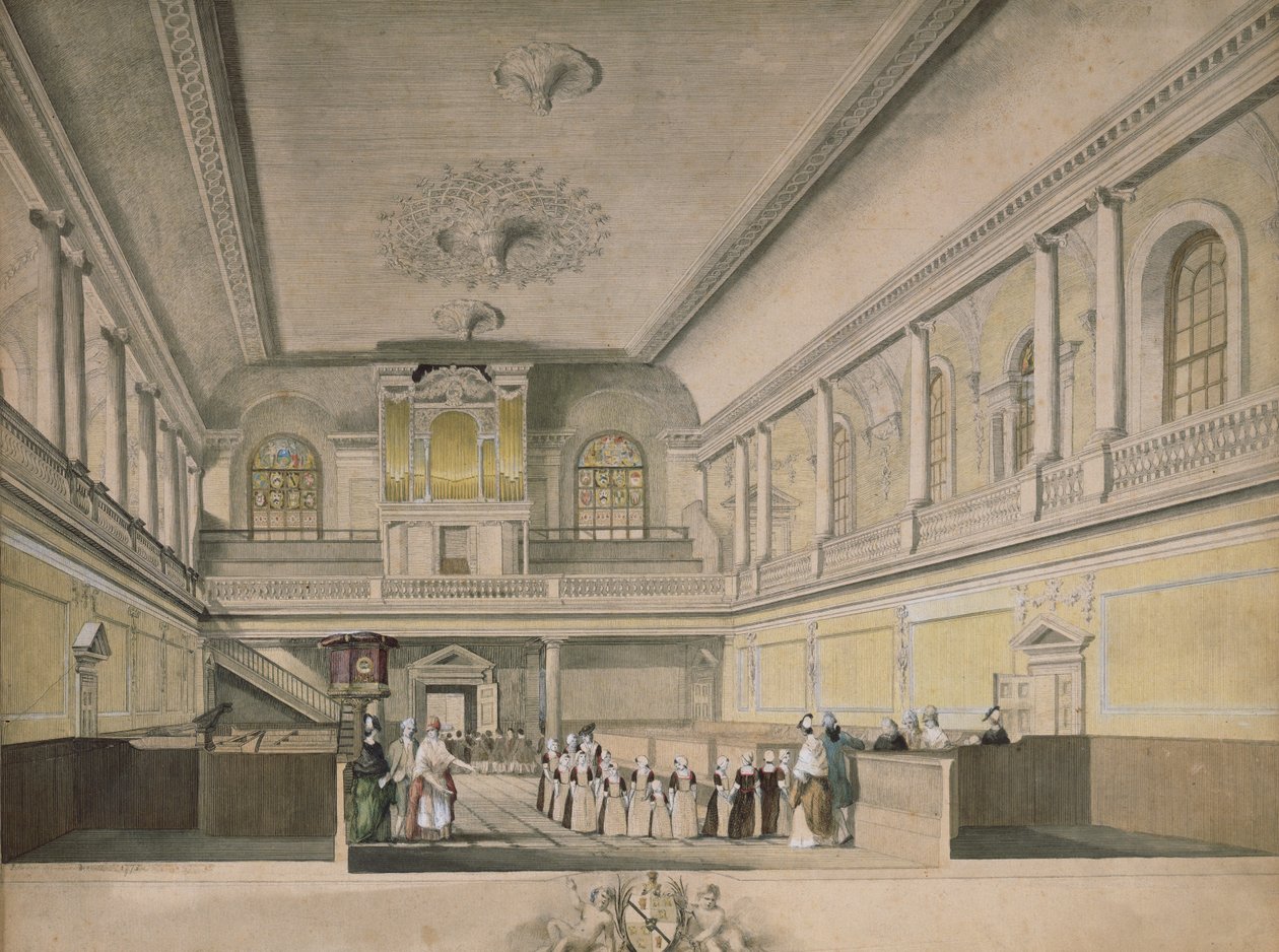 Foundling Hospital Chapel i västlig riktning, 1773 av John Sanders