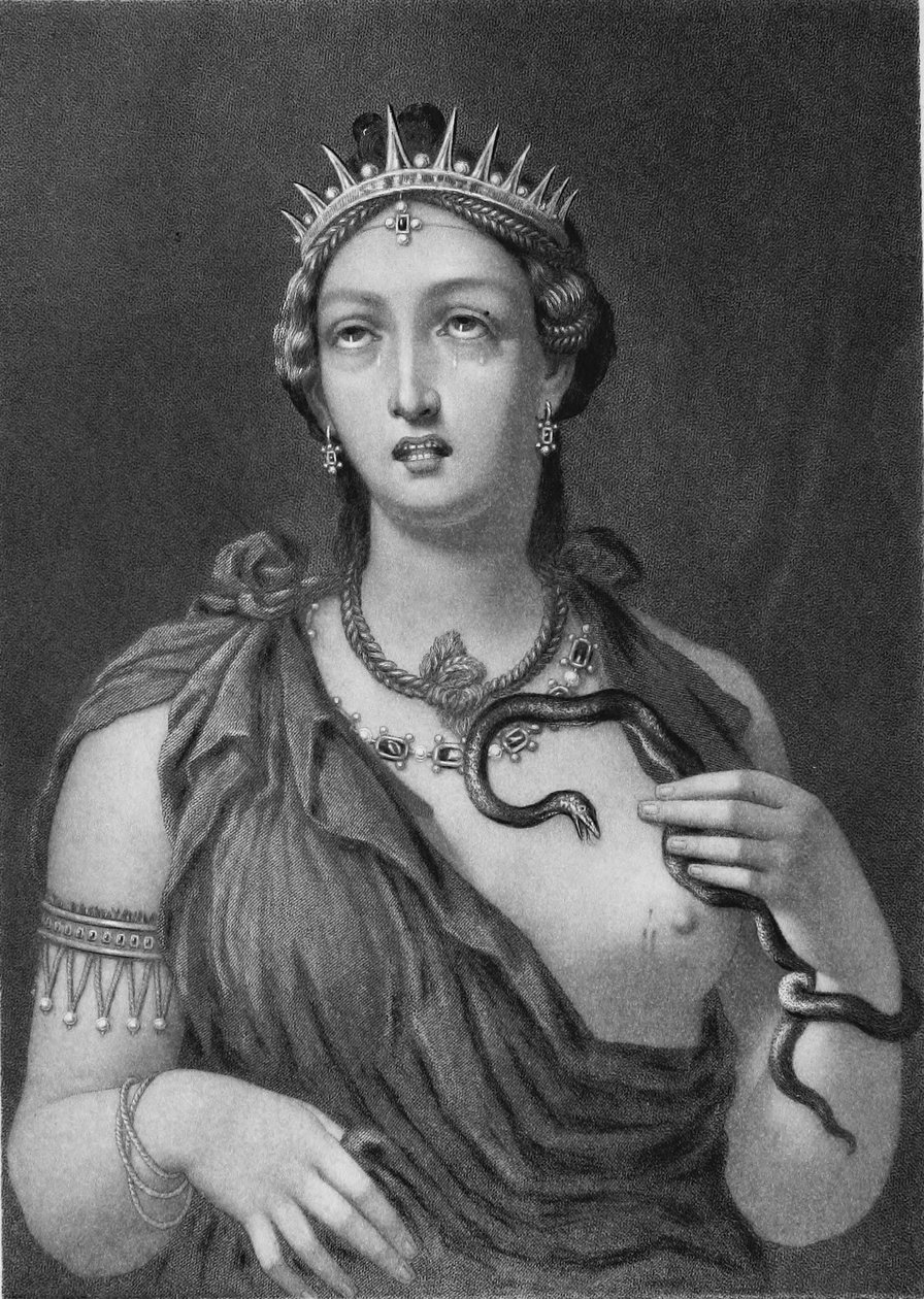 Kleopatra VII, stålgravyr av enkaustisk målning som hittades i Hadrianus villa 1818 av John Sartain