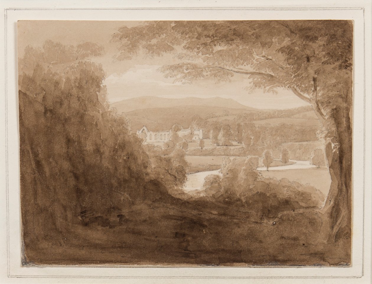 Bolton Abbey, Yorkshire, 25-27 oktober 1824 (penna, pensel och sepia bläck på papper) av John Scarlett Davis