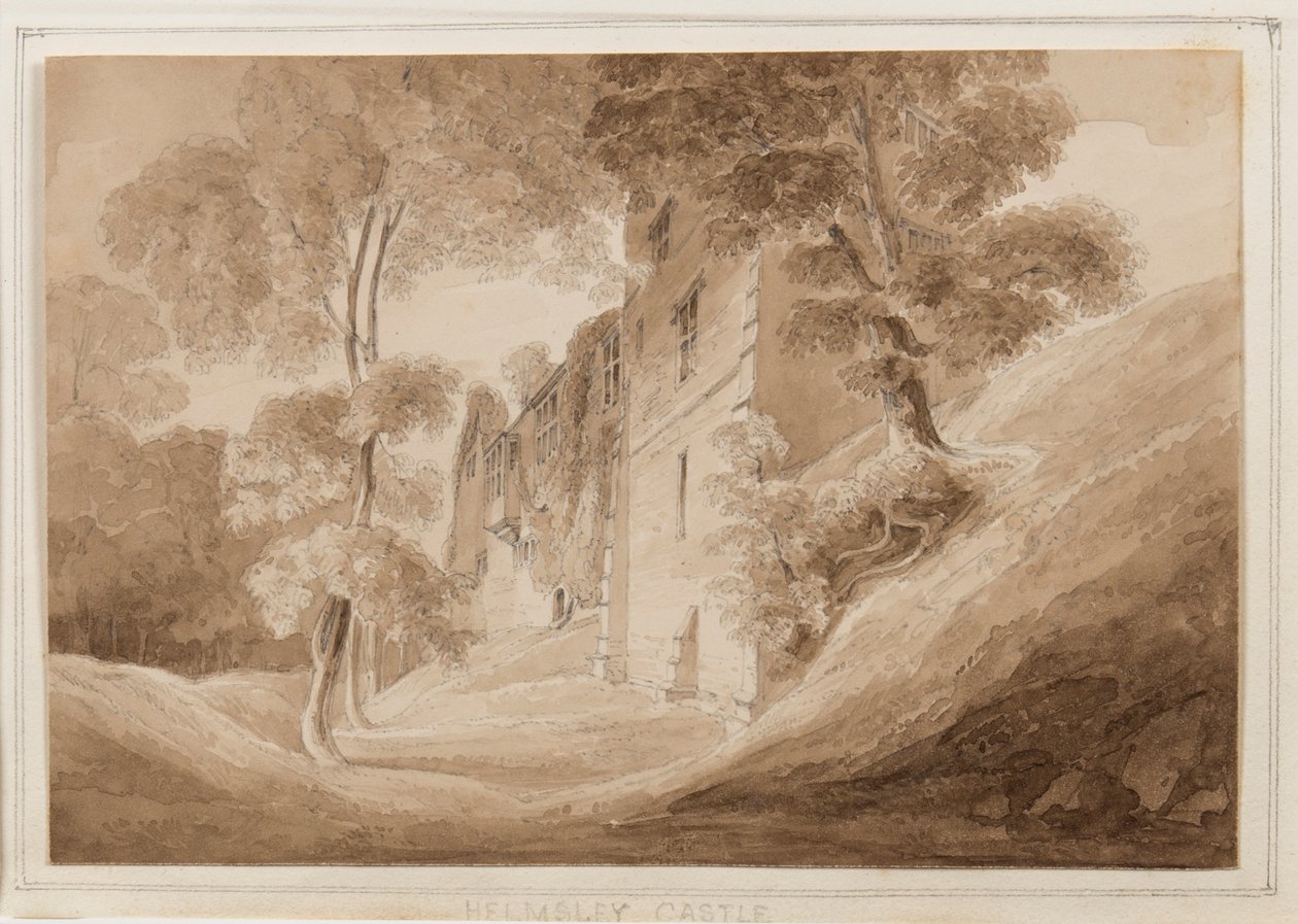 Helmsley Castle, Yorkshire, 25-27 oktober 1824 (penna, pensel och sepia bläck på papper) av John Scarlett Davis