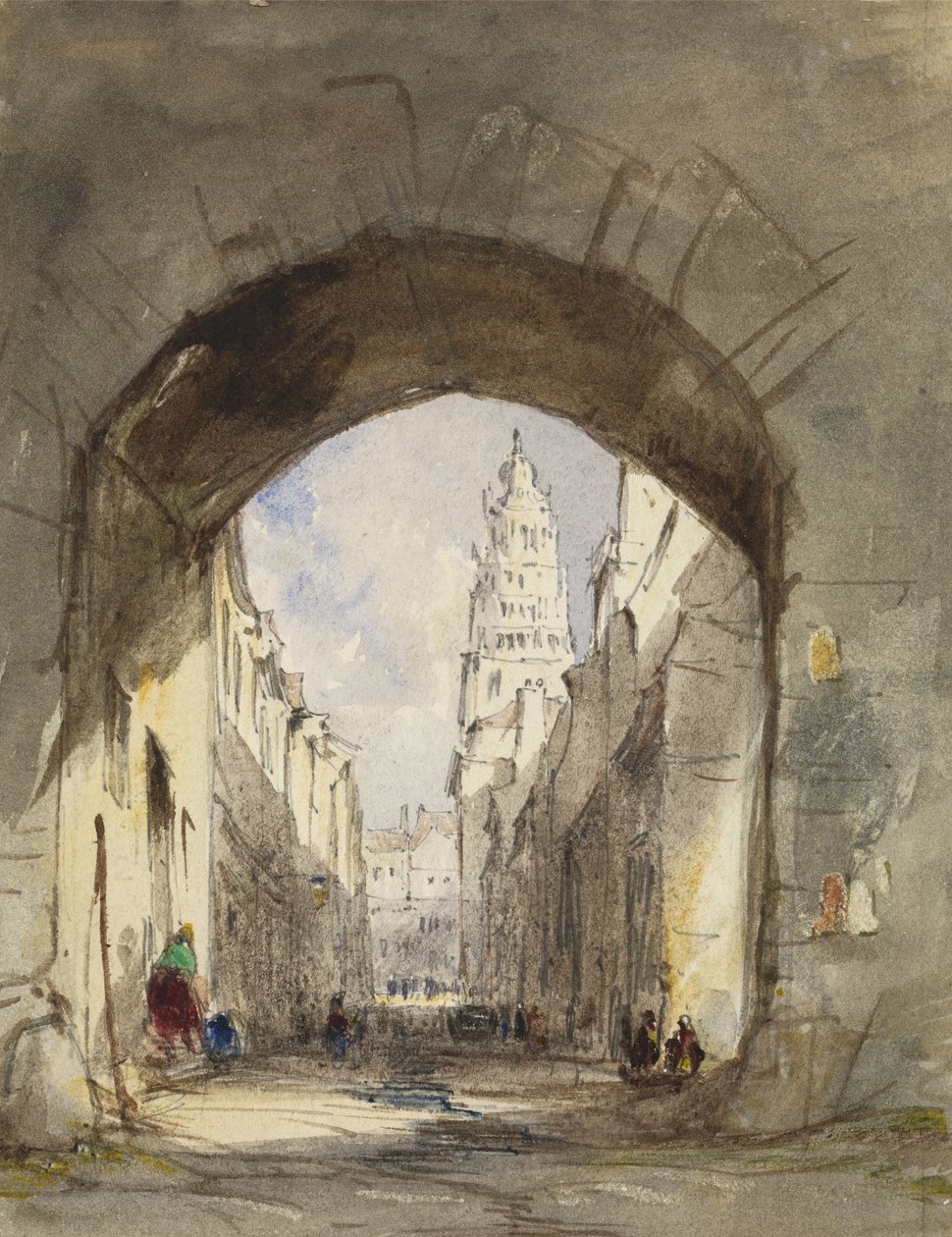 Gatubild i Calais (wc med utskrapa över grafit på papper) av John Scarlett Davis