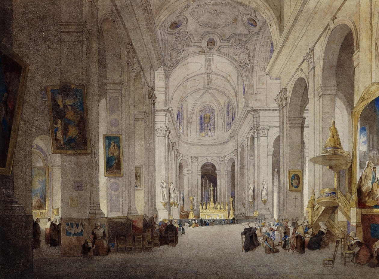 Interiören av kyrkan St. Sulpice, Paris, av John Scarlett Davis