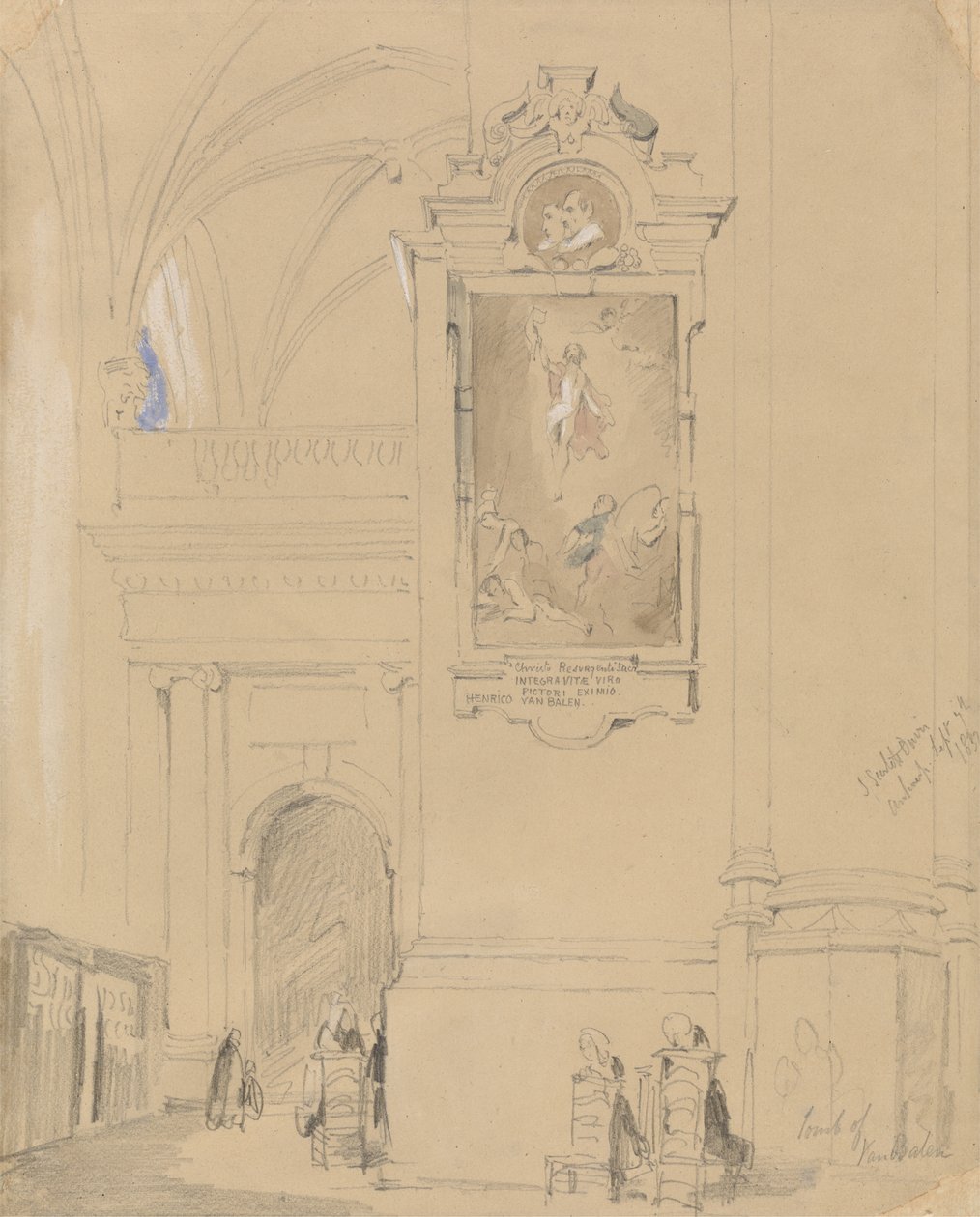 Hendrick van Balens grav (1575-1632), Antwerpen, 7 september 1832 (grafit med wc på orange papper) av John Scarlett Davis