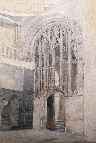 A Screen, Norwich Cathedral (penna och akvarell på papper) av John Sell Cotman