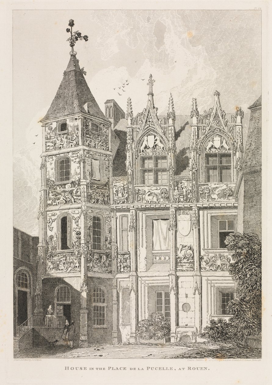 Arkitektoniska antikviteter i Normandie (Vol. II), Pl. 64: Hus på Place de la Pucelle i Rouen av John Sell Cotman