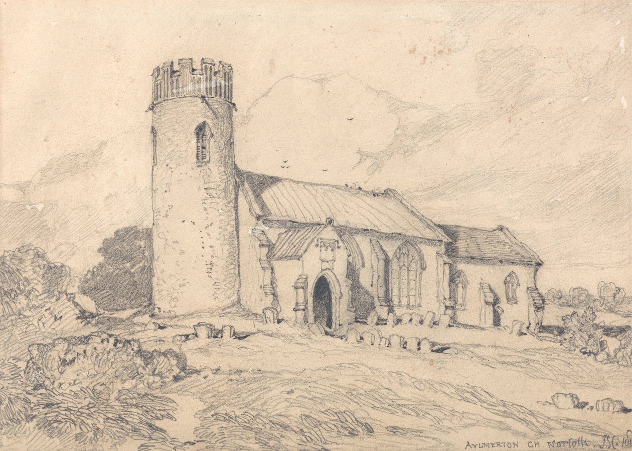 Aylmerton kyrka; Norfolk, från sydväst av John Sell Cotman