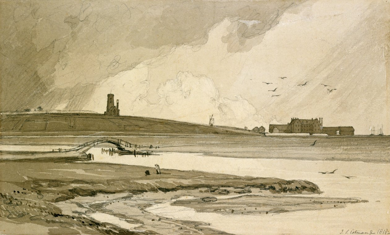 Blakeney Church och Wiveton Hall, 1818 av John Sell Cotman