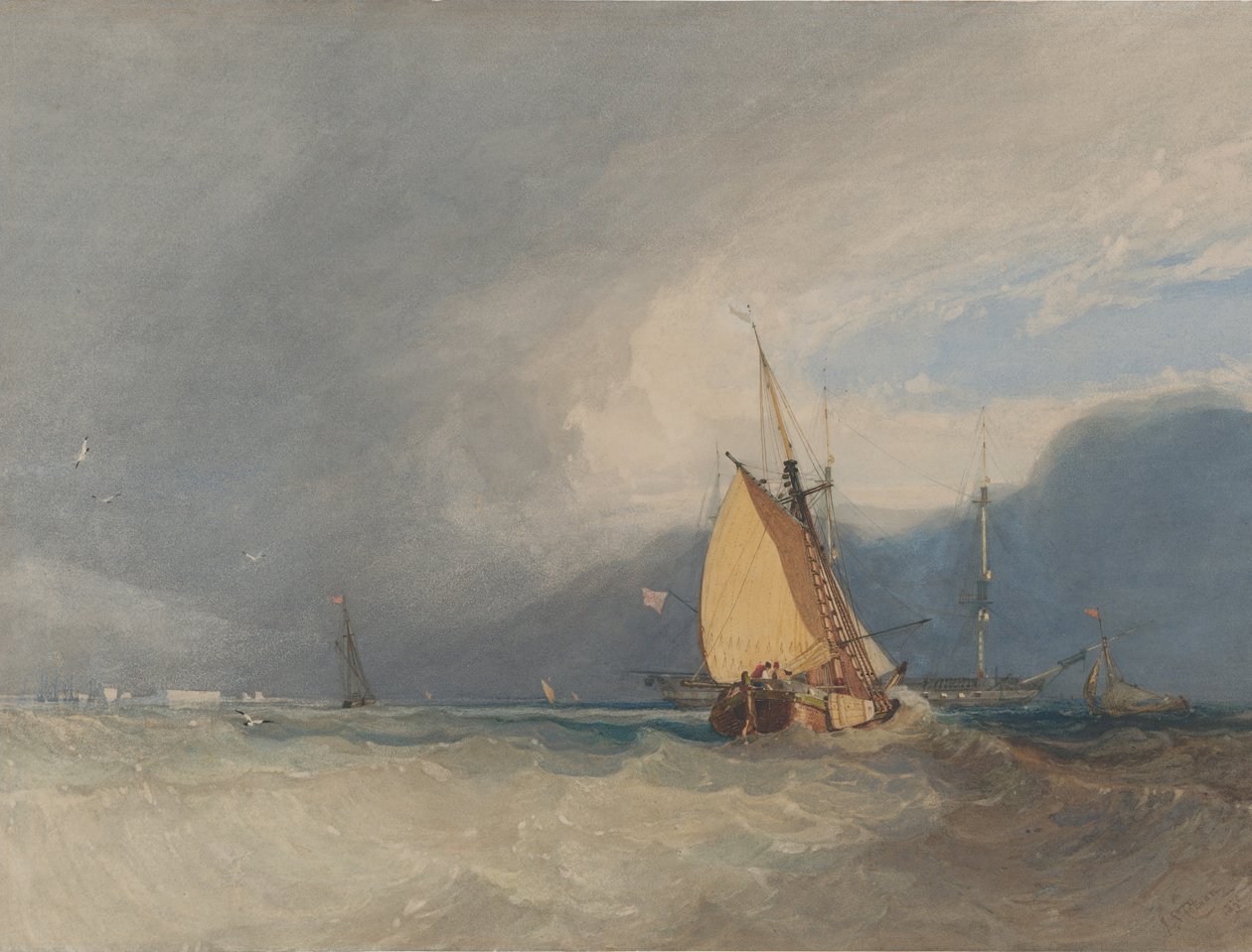 Båtar utanför kusten, stormen närmar sig, 1830. av John Sell Cotman
