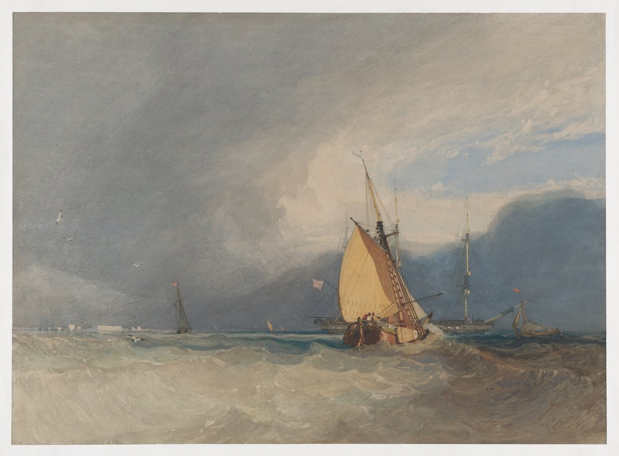 Båtar utanför kusten, storm på väg av John Sell Cotman