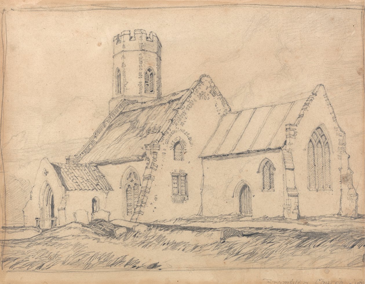 Brampton Church, Norfolk, från sydost av John Sell Cotman