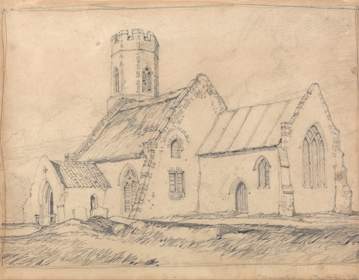 Brampton Church, Norfolk, från sydost av John Sell Cotman