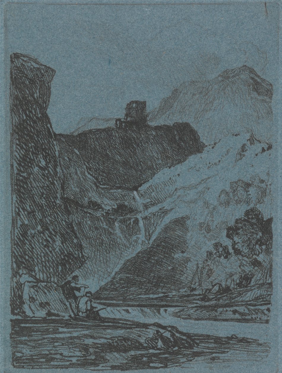 Slott ovanför ett vattenfall av John Sell Cotman