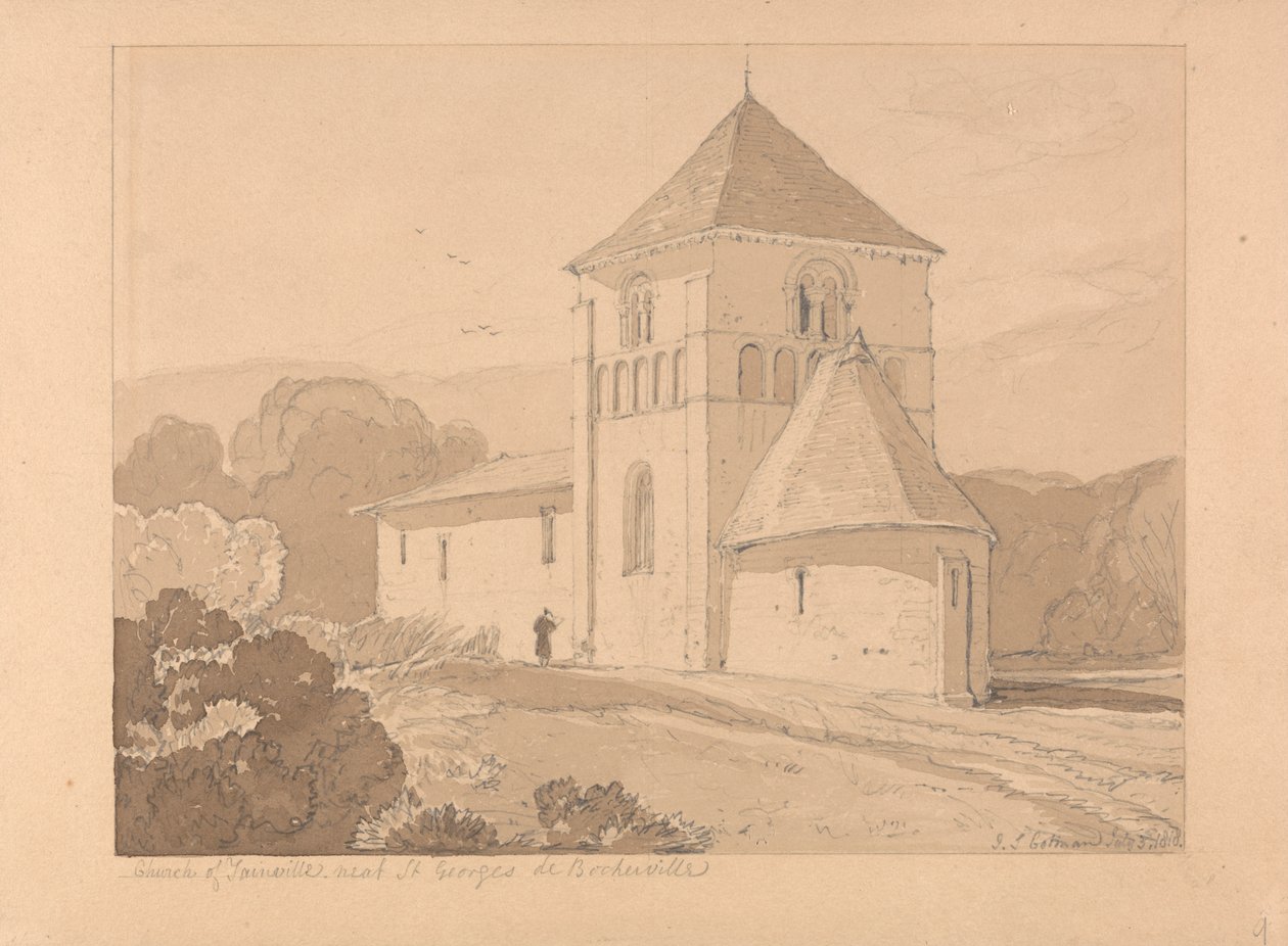 Kyrkan Yainville, nära Saint Georges de Boscherville, Normandie av John Sell Cotman