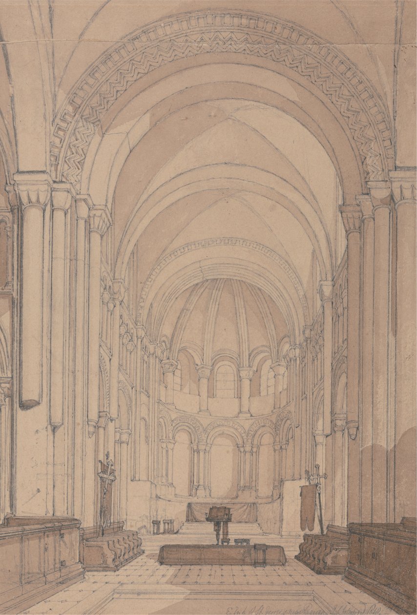 East End av Abbey Church of Saint Georges de Bocherville, nära Rouen, Normandie av John Sell Cotman