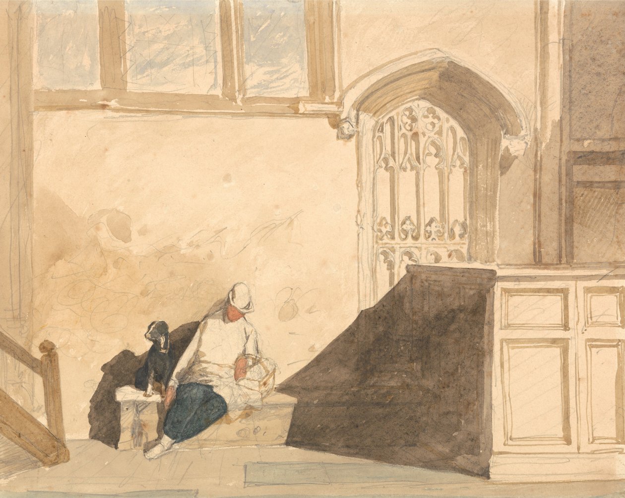 Springpojke sover i en kyrka av John Sell Cotman