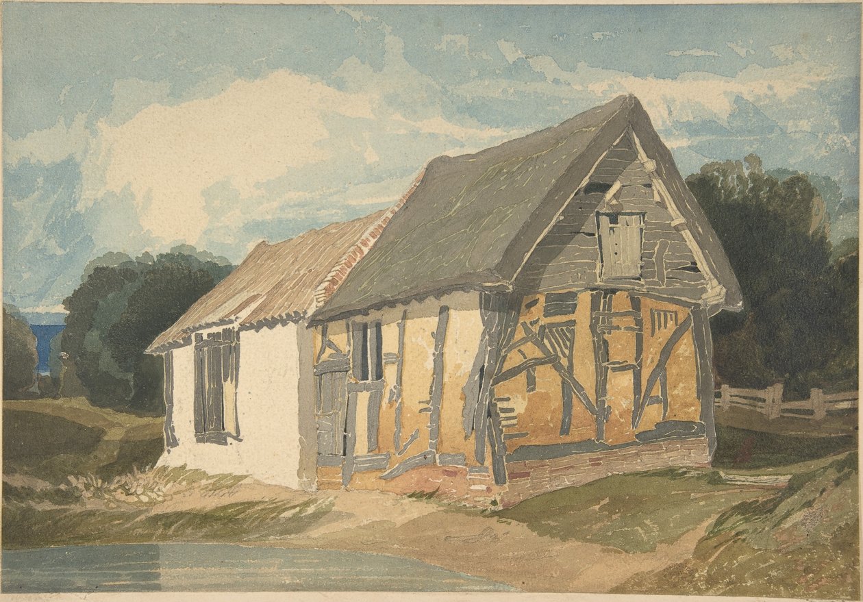 Ekonomibyggnad vid en damm av John Sell Cotman