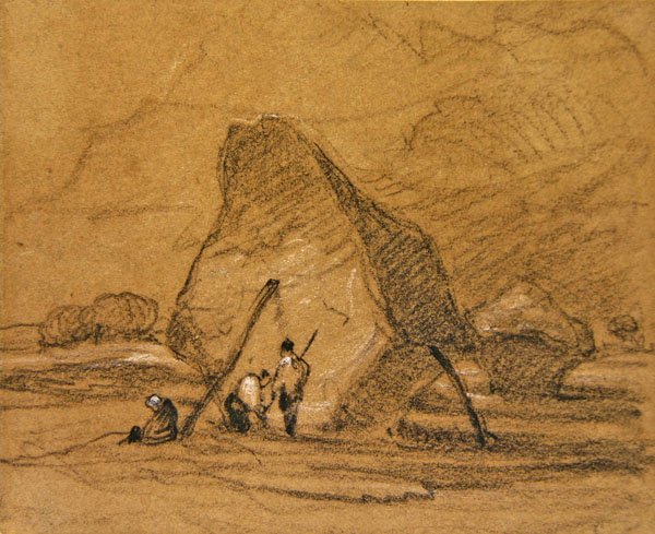 Höstackar (svart krita förhöjd med vitt på papper) av John Sell Cotman