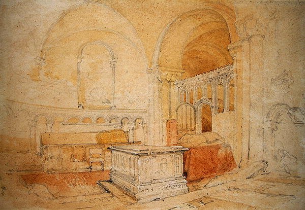 Interiör av Norwich Cathedral (penna och akvarell på papper) av John Sell Cotman
