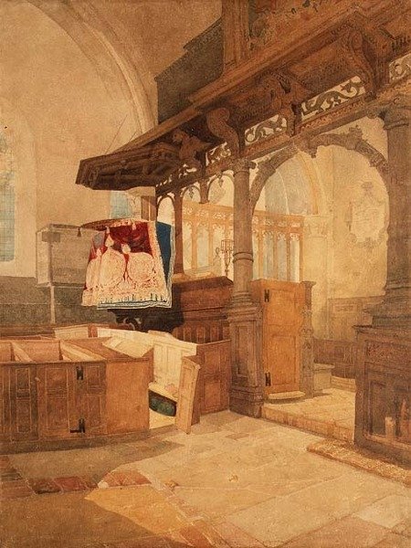 Interiör av Trentham Church, Staffordshire, ca 1808 (akvarell på papper) av John Sell Cotman