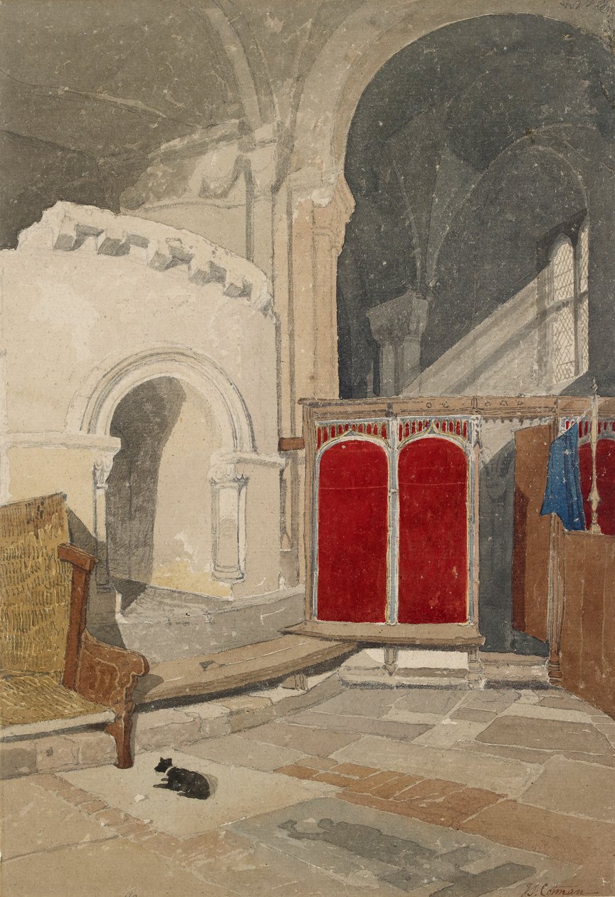 Interiör av Eastern Ambulatory of the Apse of Norwich Cathedral, tidigt 1800-tal av John Sell Cotman