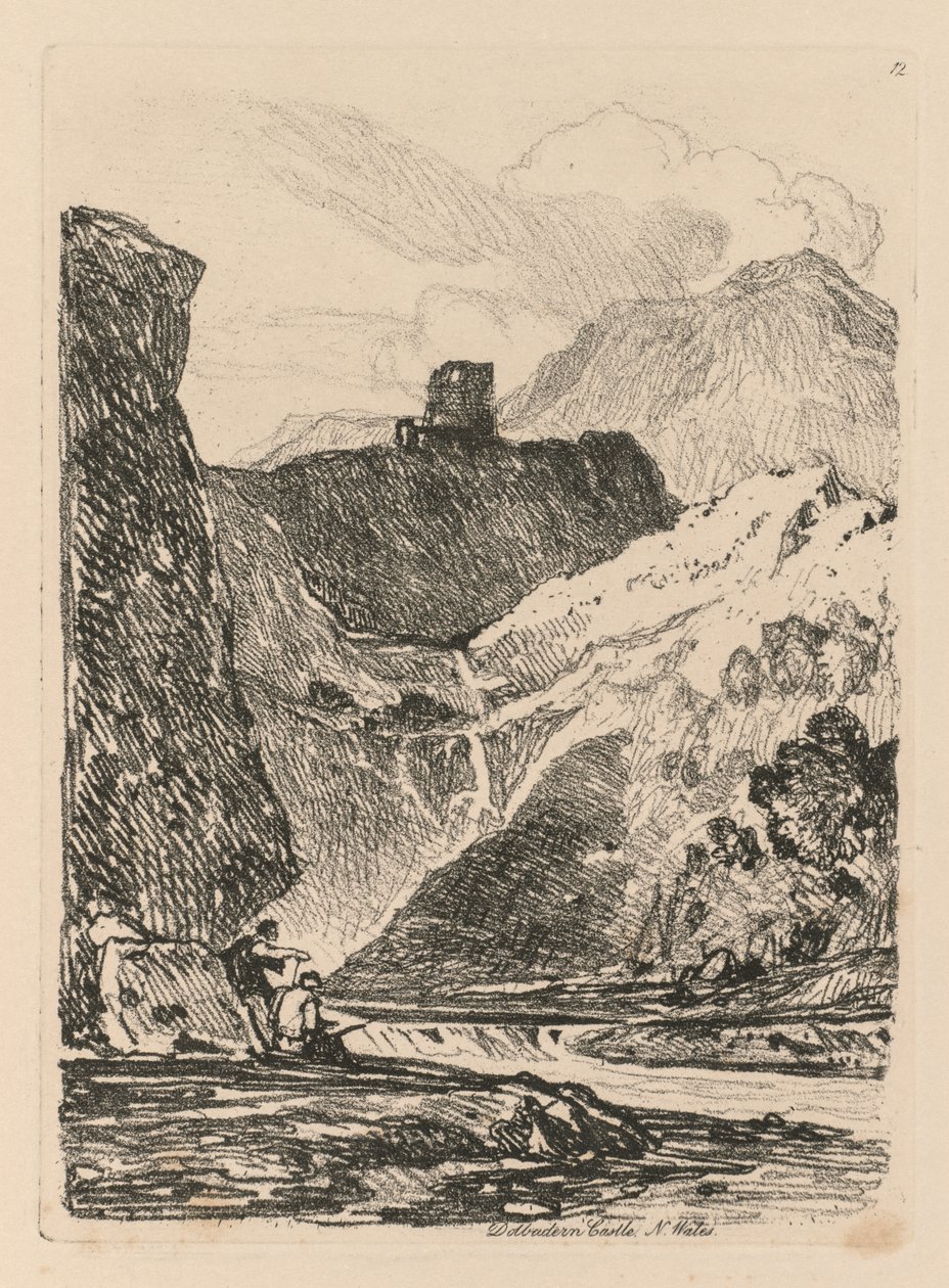 Liber Studiorum: Platta 12, Dolbadern Castle, Llanberris Lake, North Wales, 1838. av John Sell Cotman