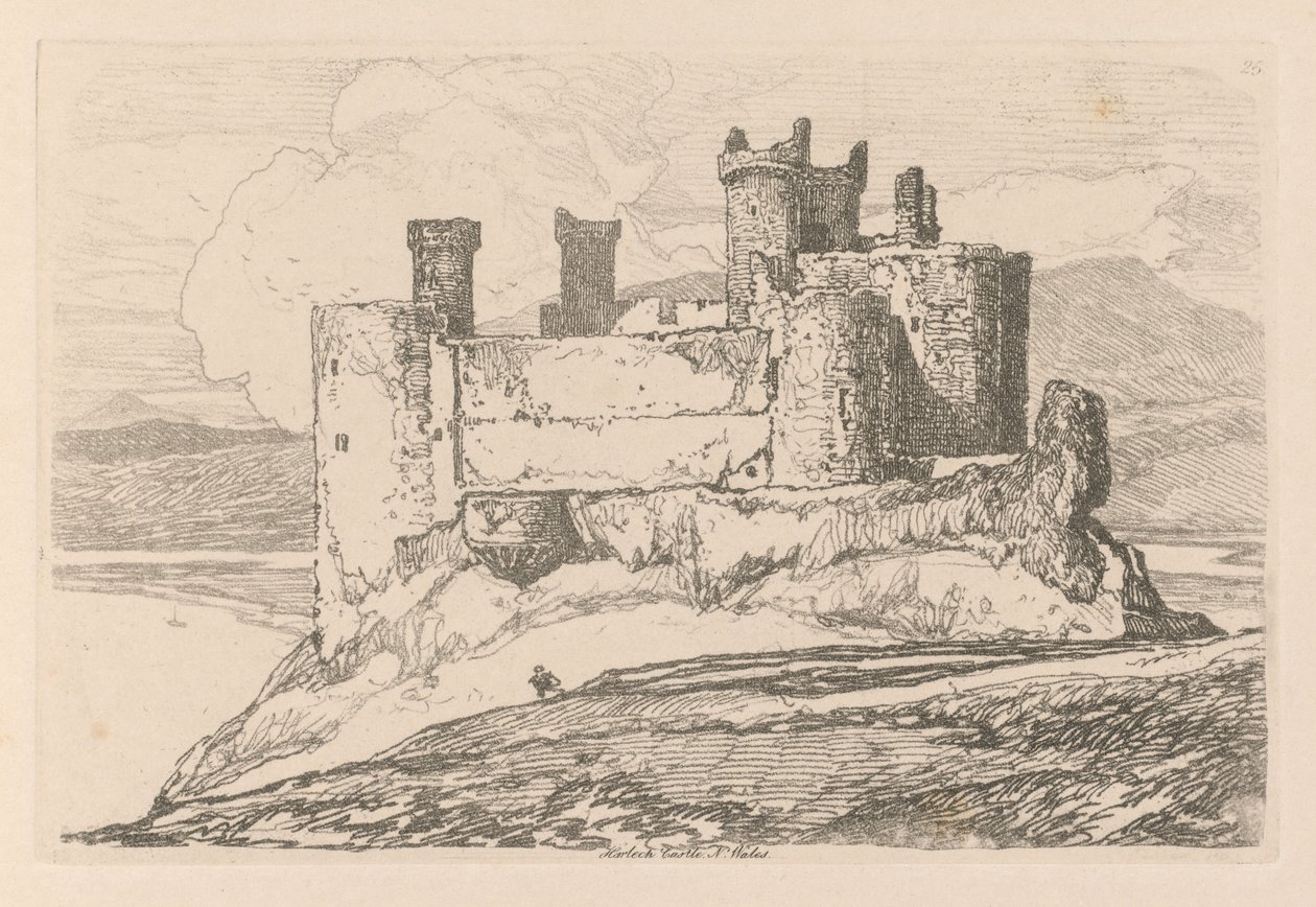 Liber Studiorum: Platta 25, Harlech Castle, N. Wales, 1838 av John Sell Cotman