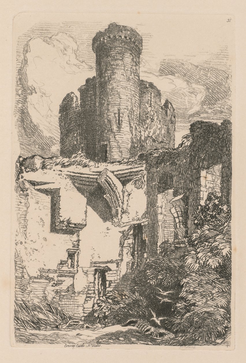 Studiebok: Plåt 31, Conway Castle, N. Wales, 1838 av John Sell Cotman