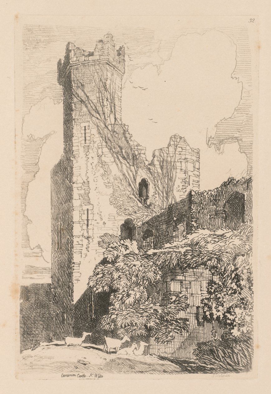 Liber Studiorum: Platta 32, Caernarvon Castle, N. Wales, 1838 av John Sell Cotman