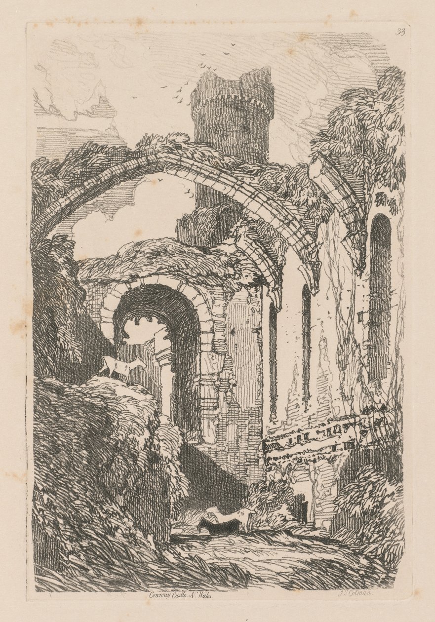 Studiebok: Platta 33, Conway Castle, N. Wales, 1838 av John Sell Cotman