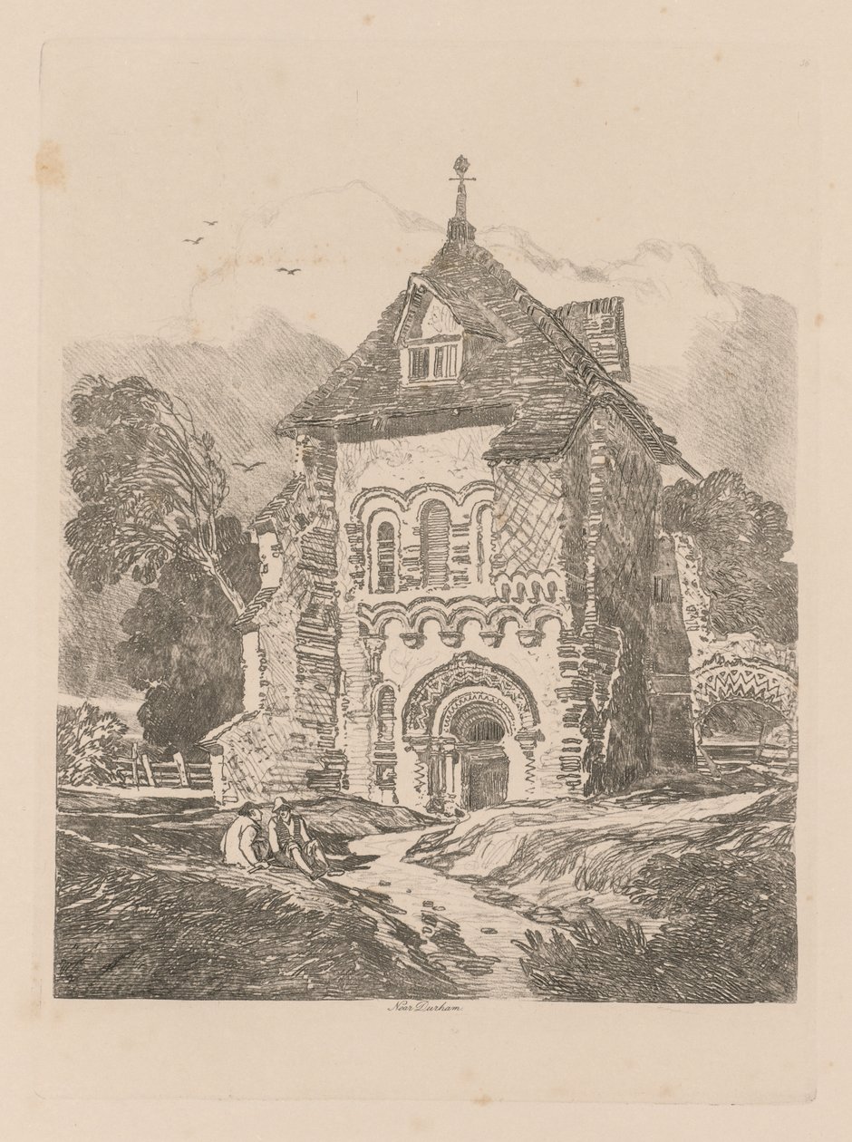 Liber Studiorum: Platta 36, ​​kyrkan nära Durham, 1838 av John Sell Cotman