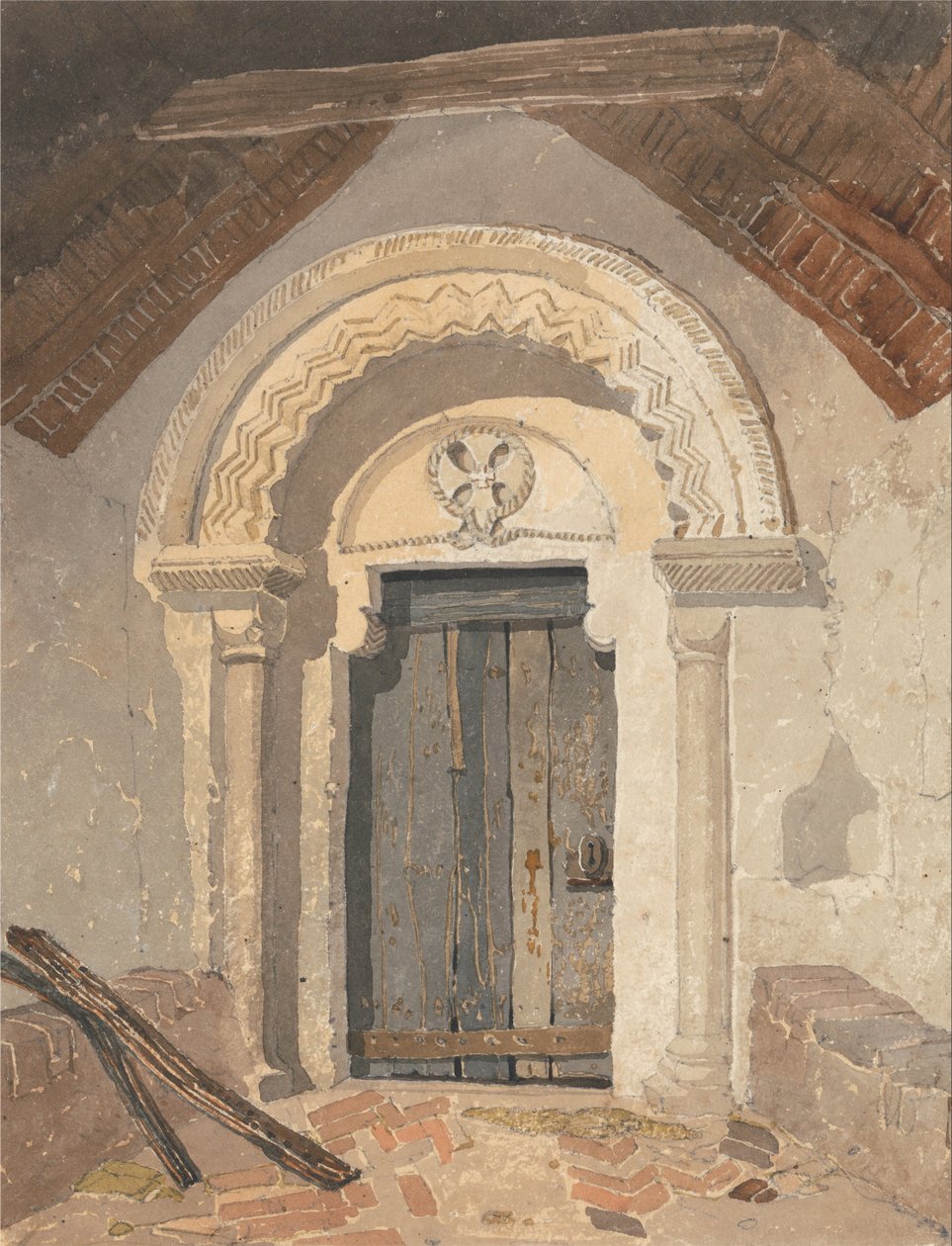 Normandisk dörr, Tottenhills kyrka, Norfolk av John Sell Cotman