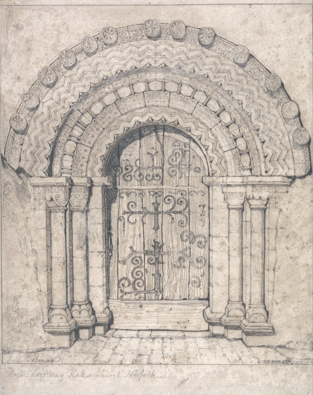Norra dörröppningen i Hales kyrka, Norfolk av John Sell Cotman