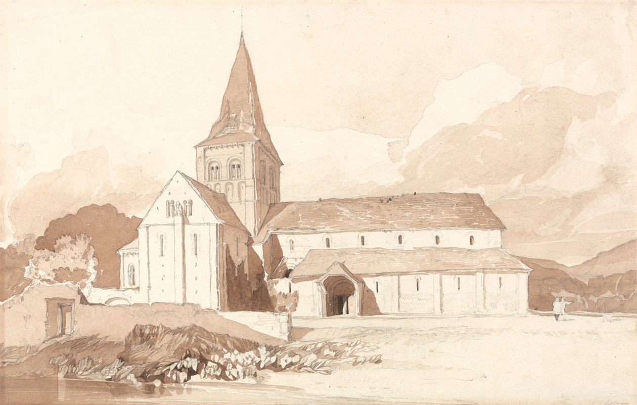 Notre Dame på vattnet, Domfront, Normandie av John Sell Cotman