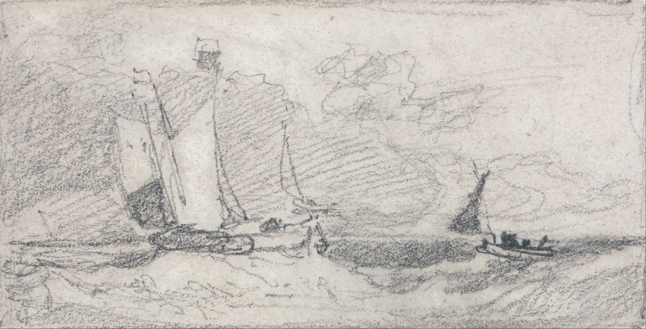 Segling av vagnar och båtar i ett upprört hav av John Sell Cotman