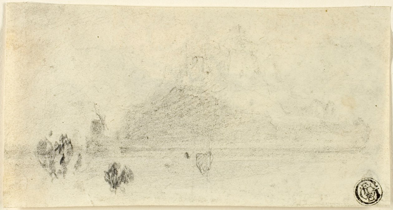Skiss av Mont Saint Michel (recto); Byggnader bredvid vattnet (verso) av John Sell Cotman