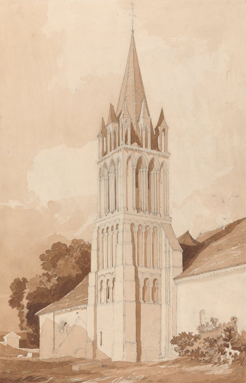 Sydostvy av kyrkan Ifs, nära Caen, Normandie av John Sell Cotman