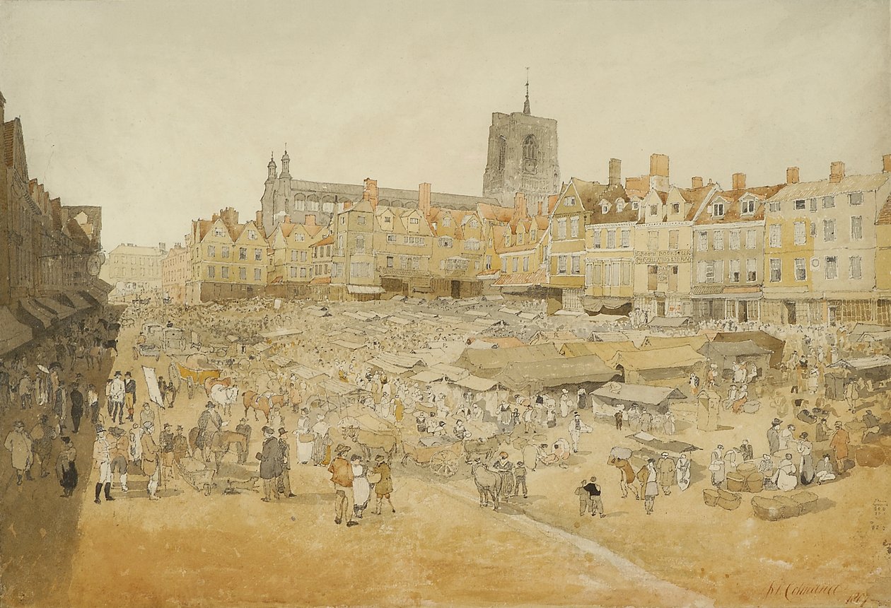 The Market Place, Norwich, hämtat från Mr Coopers, 1807 av John Sell Cotman