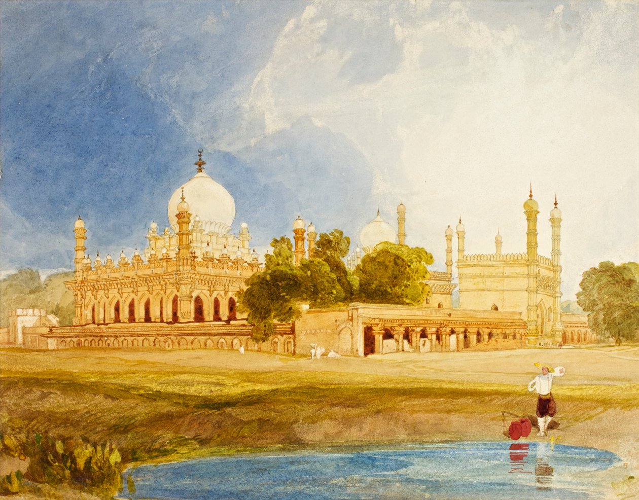Hyder Ali Khans palats, Rajah of Mysore, ca 1825 (wc och penna på kort) av John Sell Cotman
