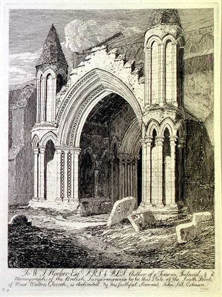 The South Porch of West Walton Church, skylt 33 från "Antiquities of Norfolk", pub. av Cotman av John Sell Cotman