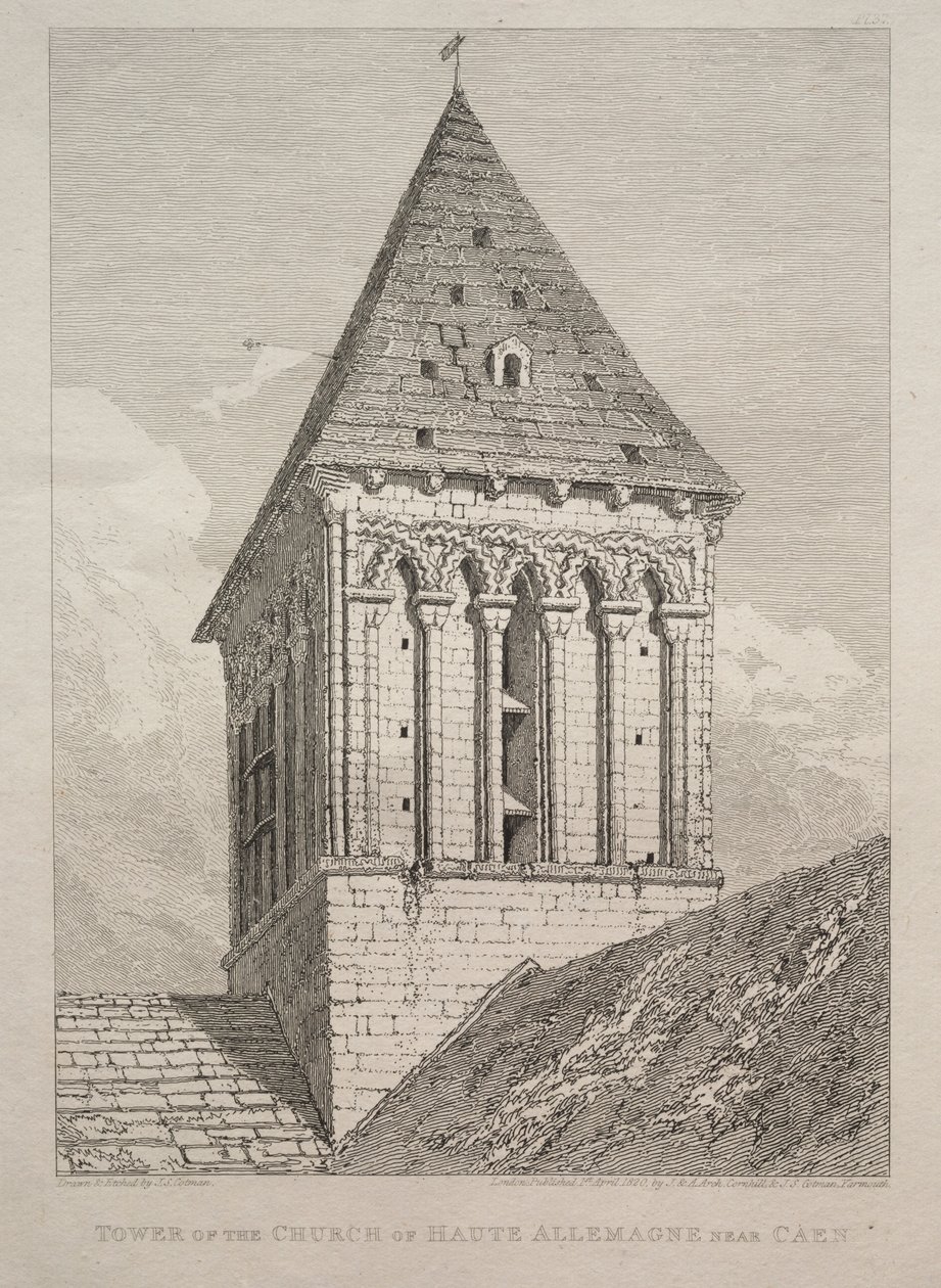 Tornet i kyrkan Haute Allemagne nära Caen. av John Sell Cotman