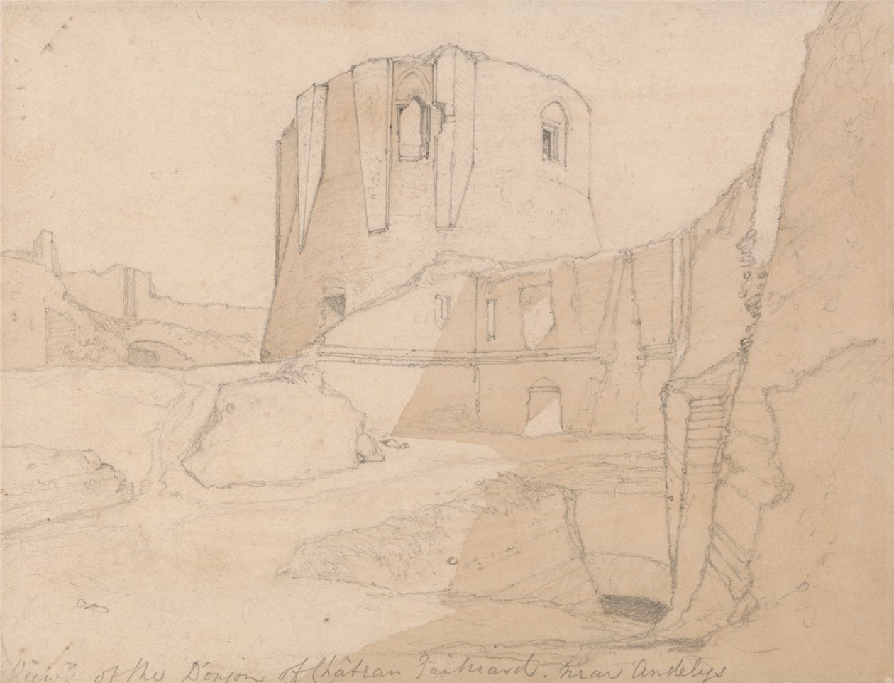 Utsikt över Donjon av Chateau Gaillard, nära Andelys, Normandie av John Sell Cotman
