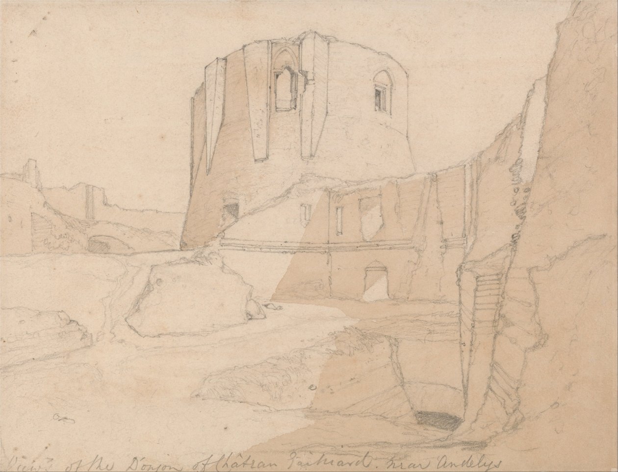 Utsikt över Donjon på Chateau Gaillard, nära Andelys, Normandie av John Sell Cotman